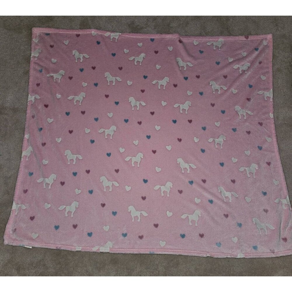 Pink White Horse Heart Blanket Regal Comfort Glow In The Dark Luxury Plush 50x56